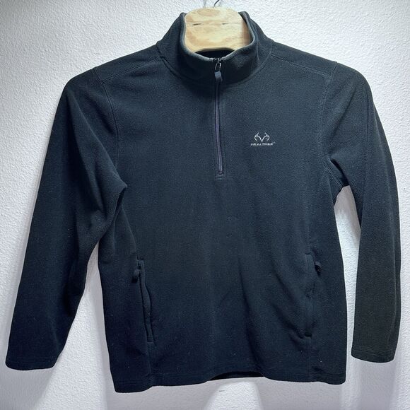 Realtree Long Sleeve 1/2 Zip-Up Soft Warm Black Polar Fleece Sweater for Men M‎ - Picture 1 of 7